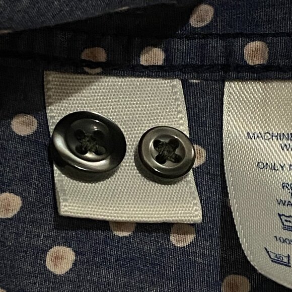 NEW Lands'End Supima No-Iron Sz 18 Blouse Shirt Long Sleeve Navy Polka Dot - Picture 11 of 12